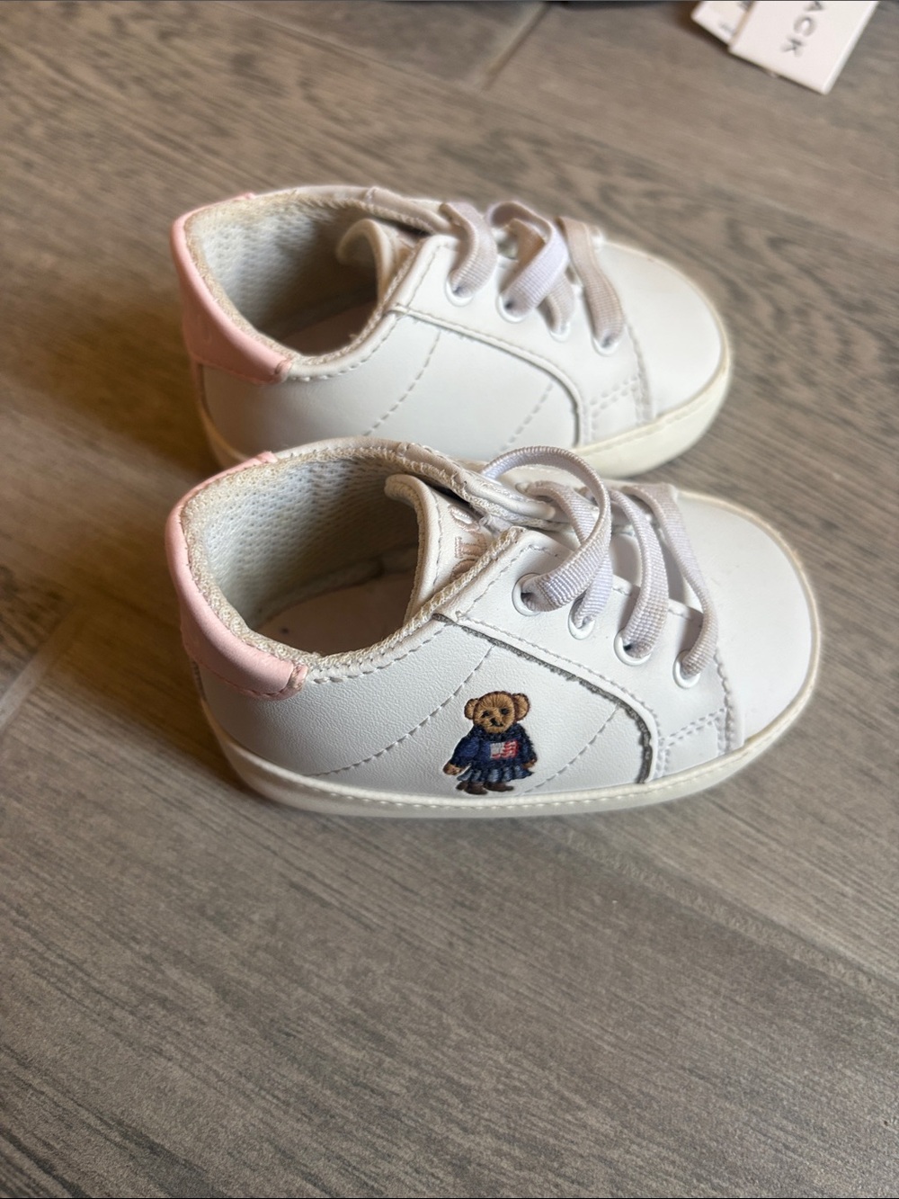 Polo by Ralph Lauren White Sneakers with Pink Heel and Teddy Embroidery